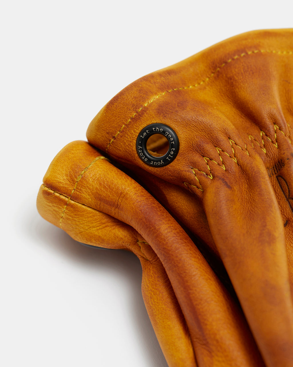 Full grain leather gloves with matte black brass eyelets