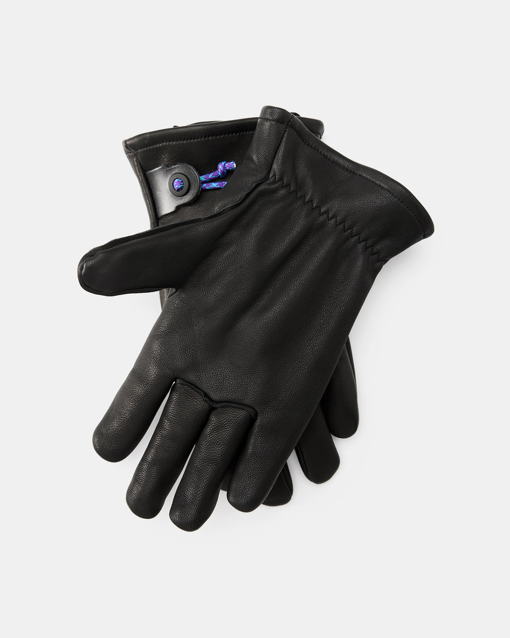 Black leather winter gloves with wool liner and paracord