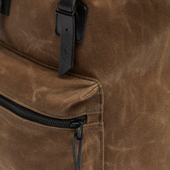 Roll top backpack with leather details and padded back