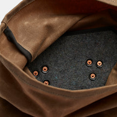 Roll top backpack with leather details and padded back
