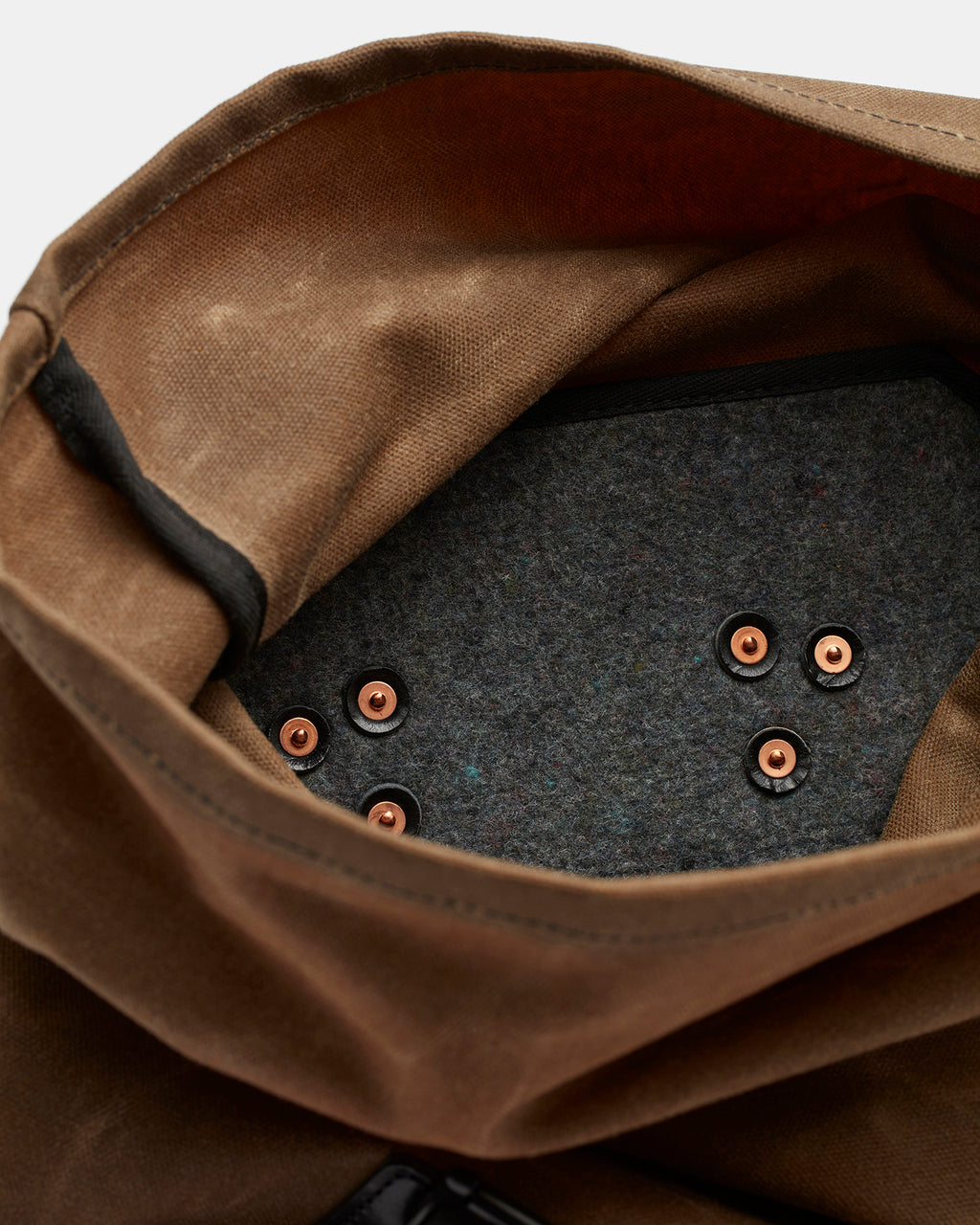 Roll top backpack with leather details and padded back