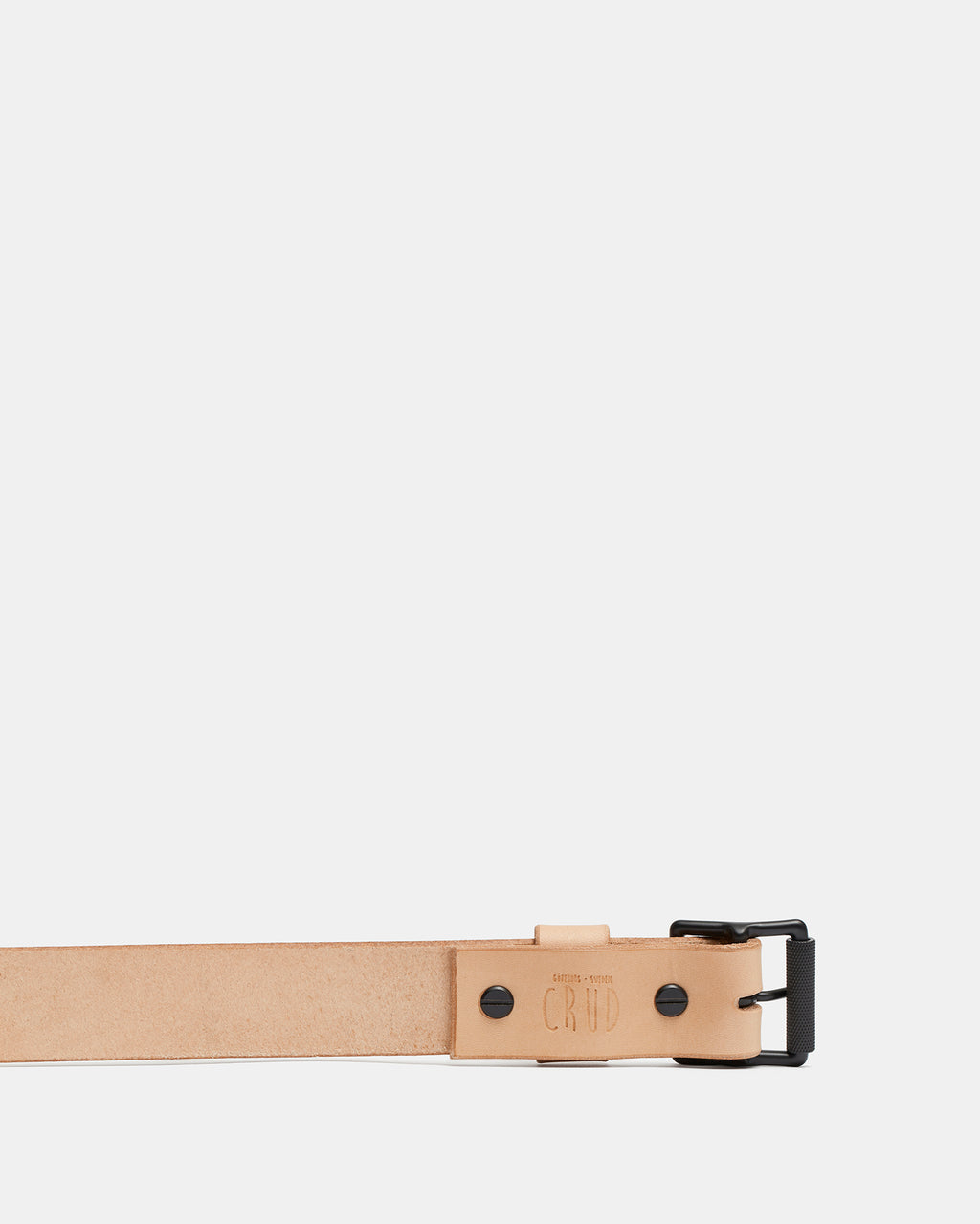 Natural leather belt with roller buckle and brass studs