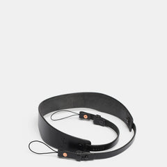 Handmade black leather camera strap with brass hardware