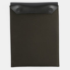 Black laptop case with leather lid and canvas material