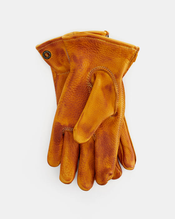 Elk skin gloves with long cuff and brass eyelets