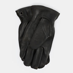 Black leather gloves with brass eyelets and paracord loop