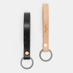 Handmade leather keychain with copper rivet and black ring