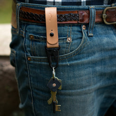 Handmade keychain with copper rivet and leather finish