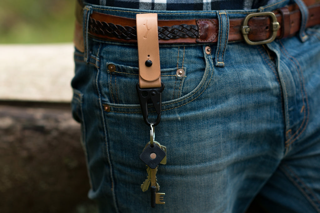 Handmade keychain with copper rivet and leather finish