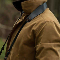 Premium leather camera strap with paracord loops and rivets