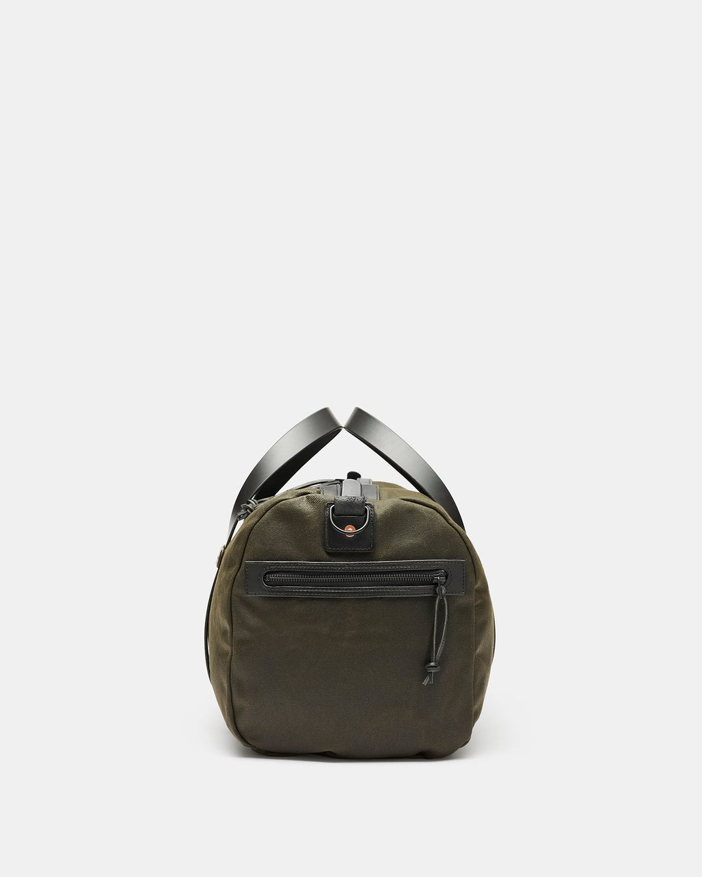 Heavy duty leather duffle bag with waxed canvas and brass zippers