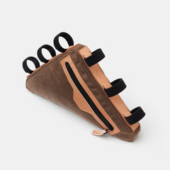 Gravel bike frame bag with exterior pocket and velcro straps